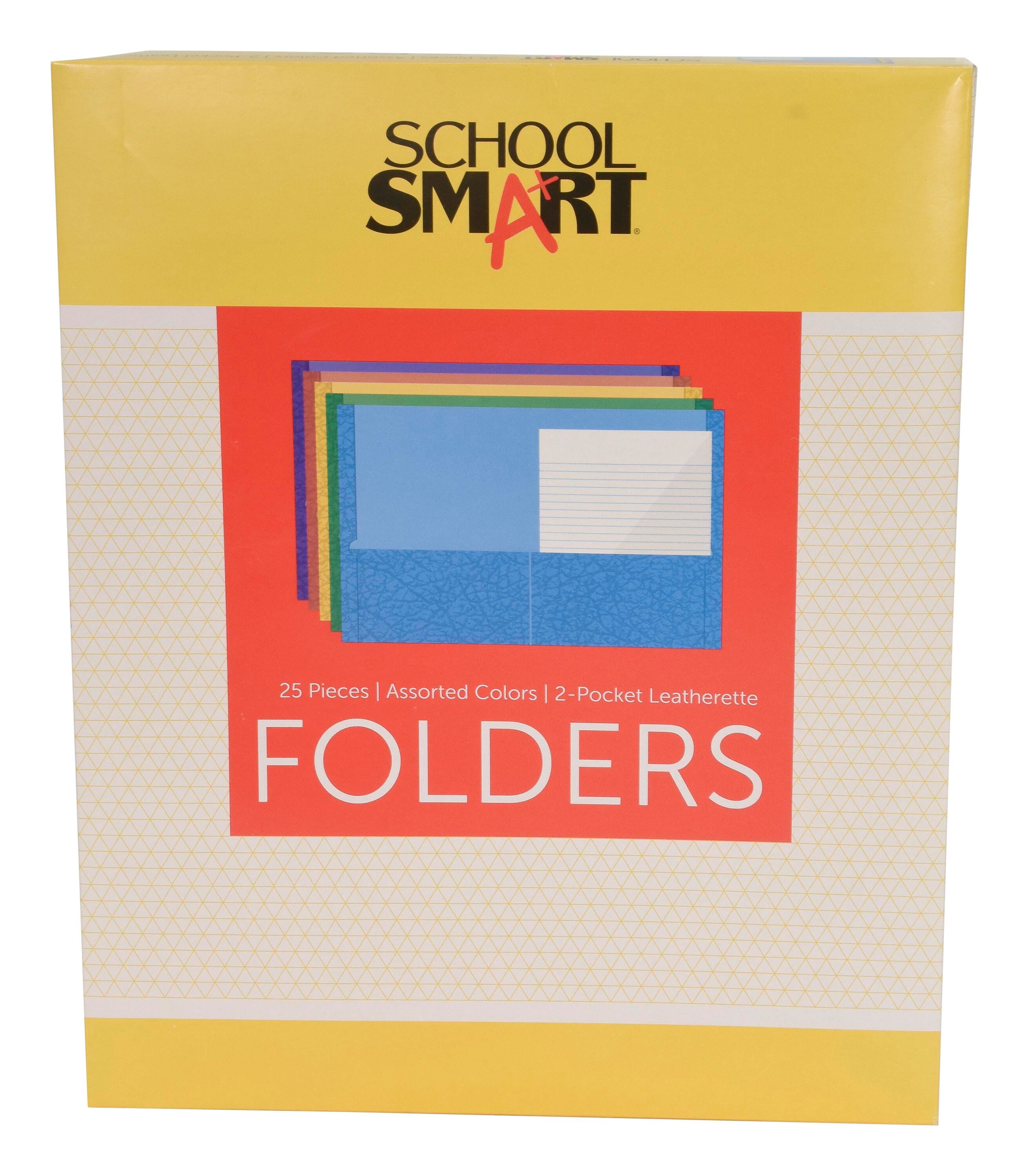 School Smart 2-Pocket Folders with No Brads, Assorted Colors, Pack of 25 084900